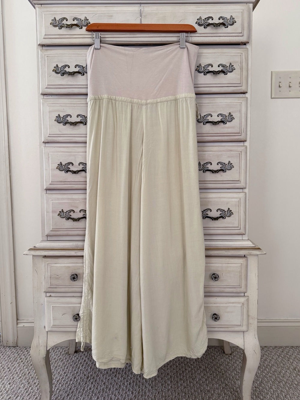 Caraucci Cream Wide Leg Boho Palazzo Pants
